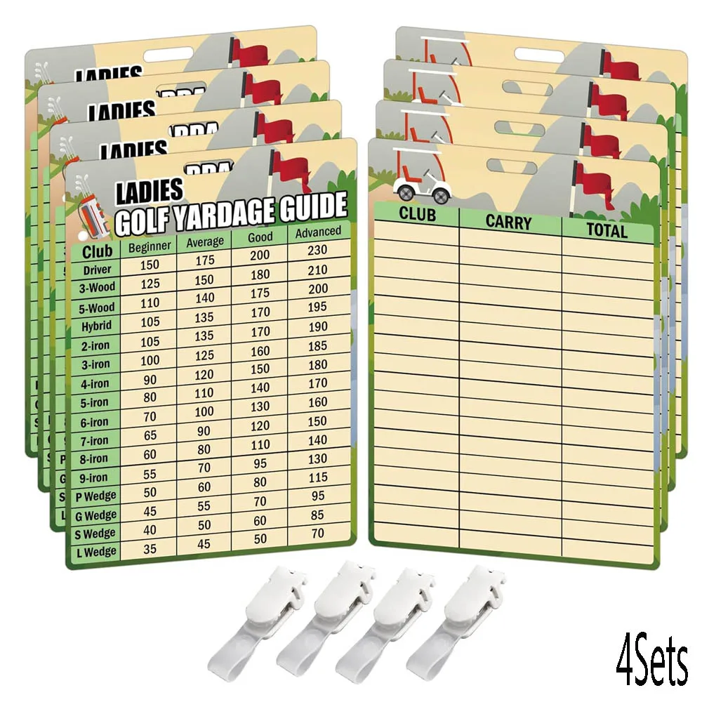 4 Set Golfers Quick Reference Distance Card With Card Holder Golf Club Range Estimation Cheat Sheet Card Golf Club Distance Card