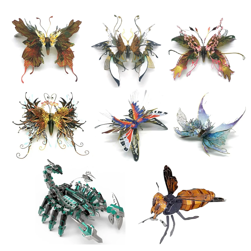 Colorful insects model 3D Metal Puzzle Butterfly model DIY Laser Cut Jigsaw Model For Adult  Educational Toys Desktop decoration
