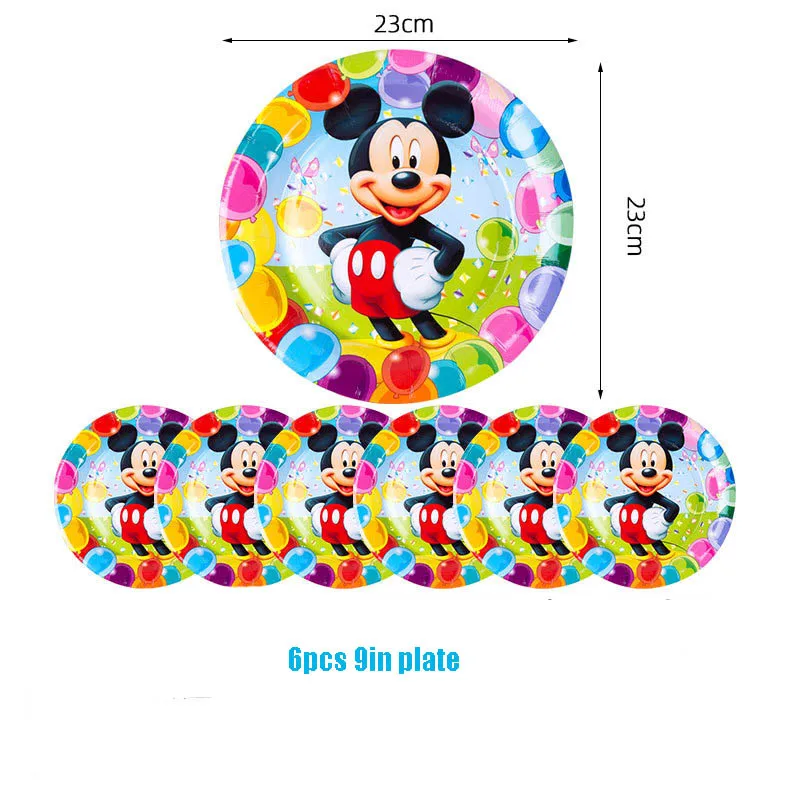 Decoraciones de fiesta de cumpleaños de Mickey Mouse, vajilla desechable, plato de papel, mantel, globos para niños, suministros para fiestas de