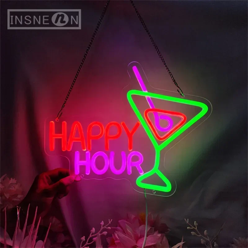 

Happy Hour Neon Sign Cocktails 5V USB LED Light for Wall Decor Bedroom Beer Bar Hotel Party Club Office dance Art Night Lights