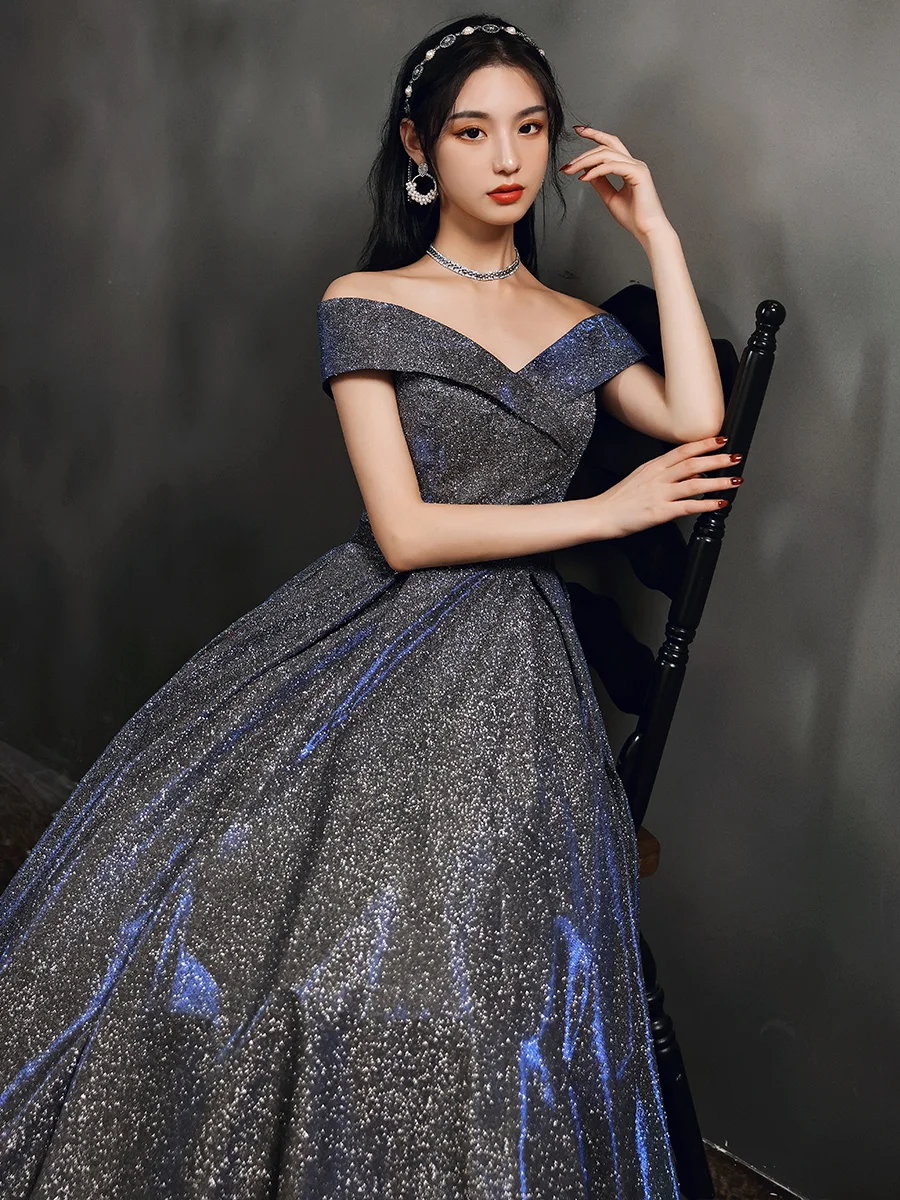 

Элегантное вечернее платье на одно плечо для женщин, летнее, для дня рождения, бала, торжественных мероприятий, корейский стиль, длинное, с поясом