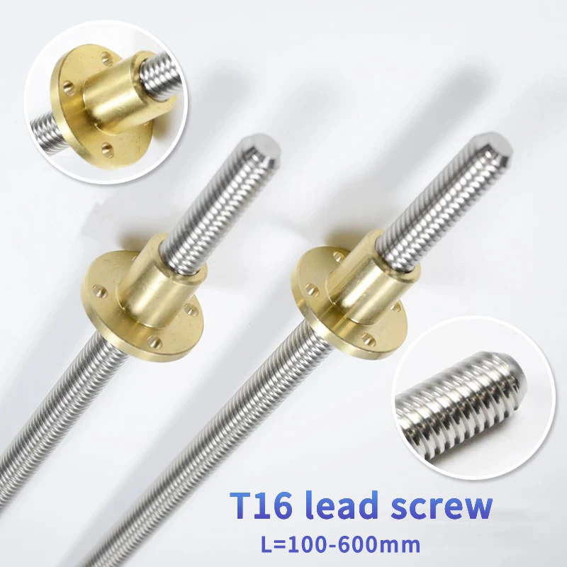 T16 stainless steel lead screw with brass nut.L 100-600mm, lead 4/8/2/3mm  for stepper motors and 3D printers