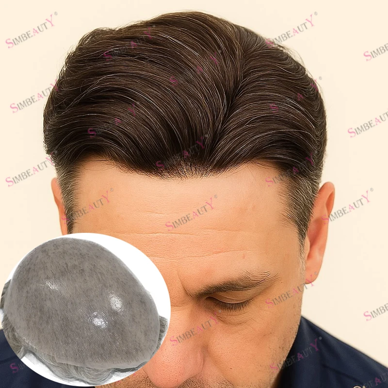 

Натуральные волосы HD Poly Skin Base Мужские парики из натуральных волос # 210 # 420, коричневый с системой протеза седых волос, прочный парик для тонкой кожи