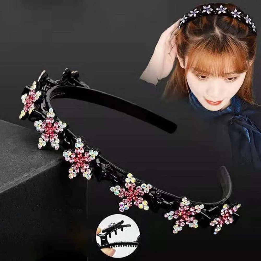 

Elegant Hair Bands with Clips Sweet Snowflake Star Rhinestone Bangs Clip Headband French Style Headwear Women Pearl Hair Hoop