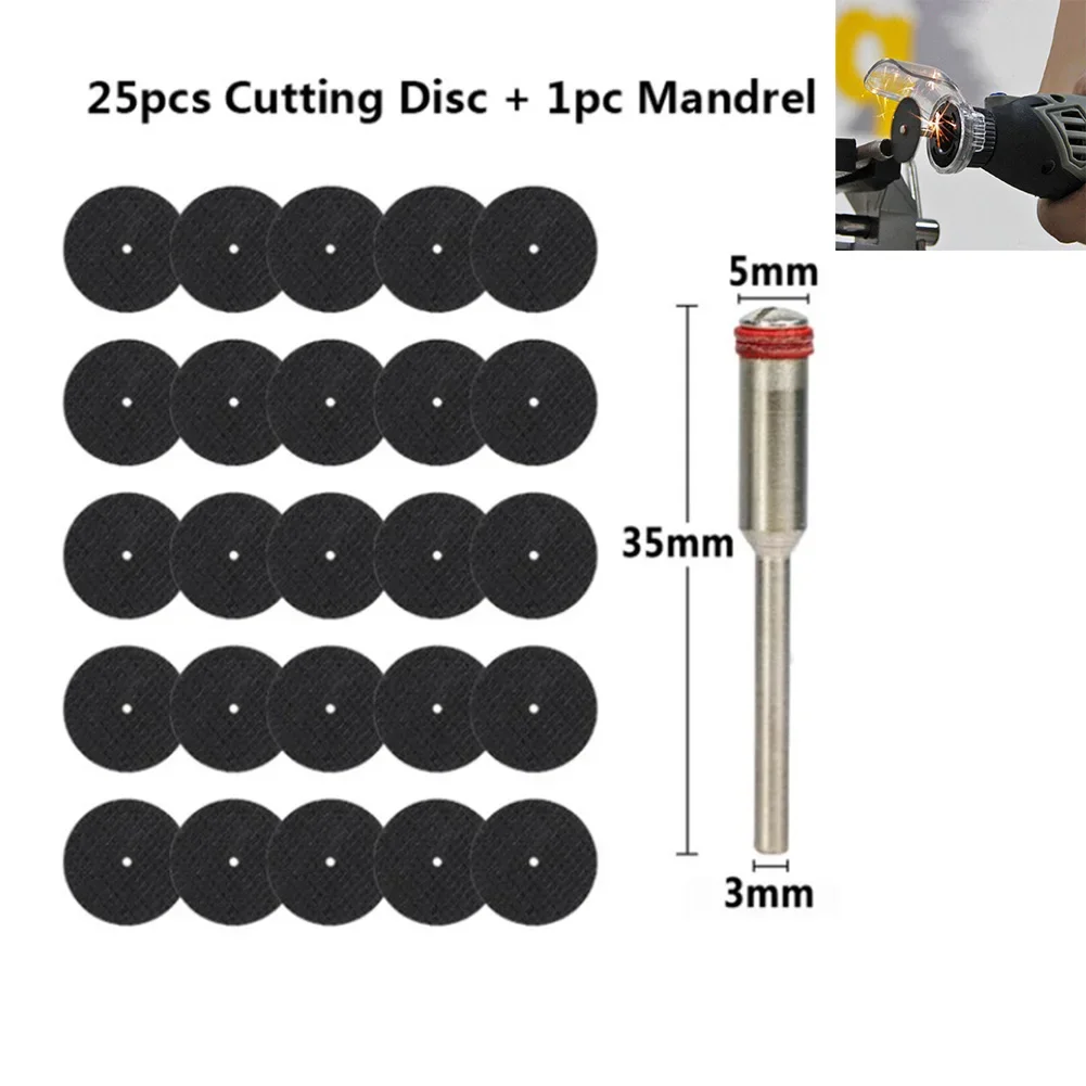 26pcs 1/8"Abrasive Cutting Disc Mandrel Fiberglass Reinforced Cut Off Wheel Rotary Discs Saw Cutting Rotary Tool Saw Blade Resin