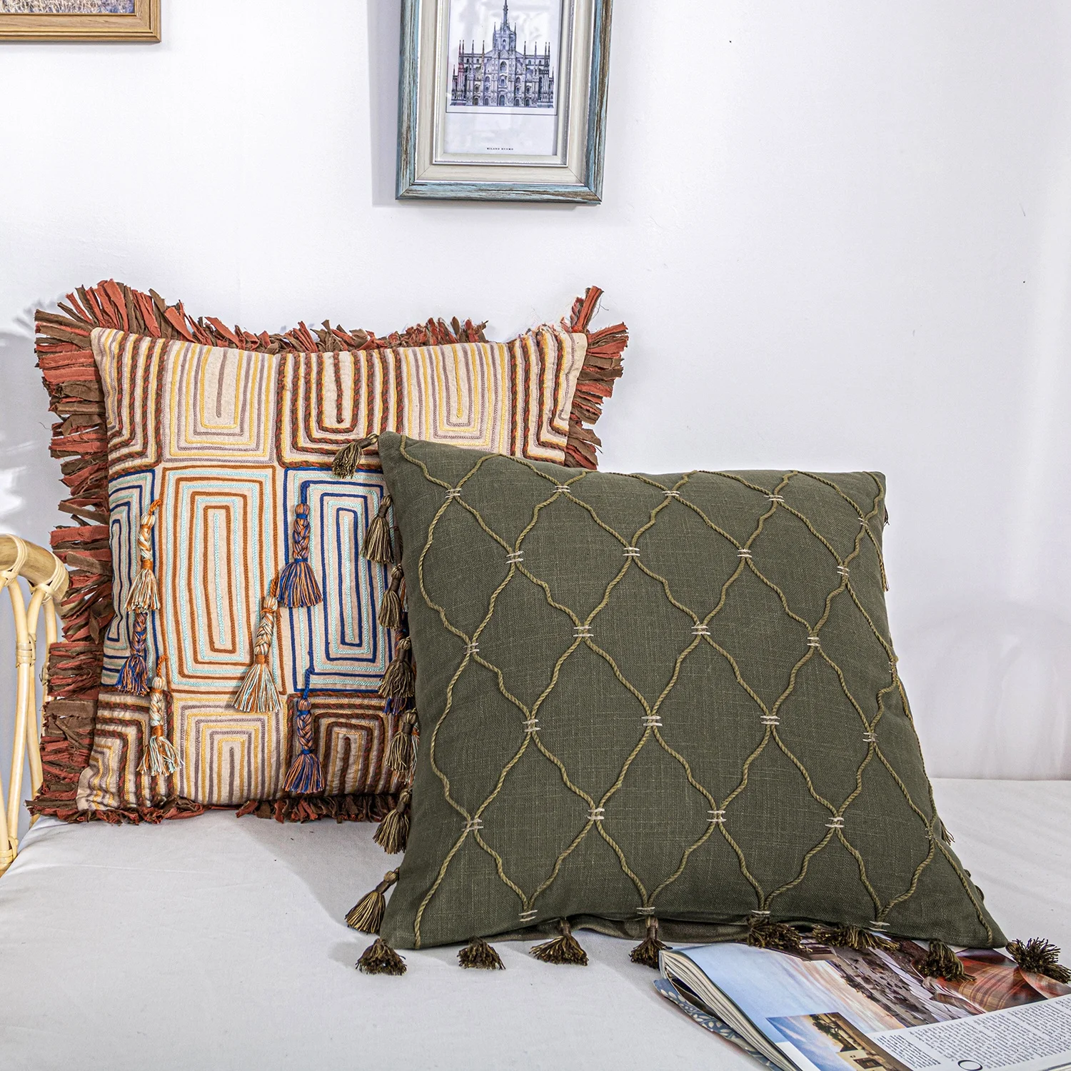 Handwoven Cotton Pillow  Color Nordic Simple Bohemian Home Sofa Cushion Promotional Square Shape Inner PP Cotton Material