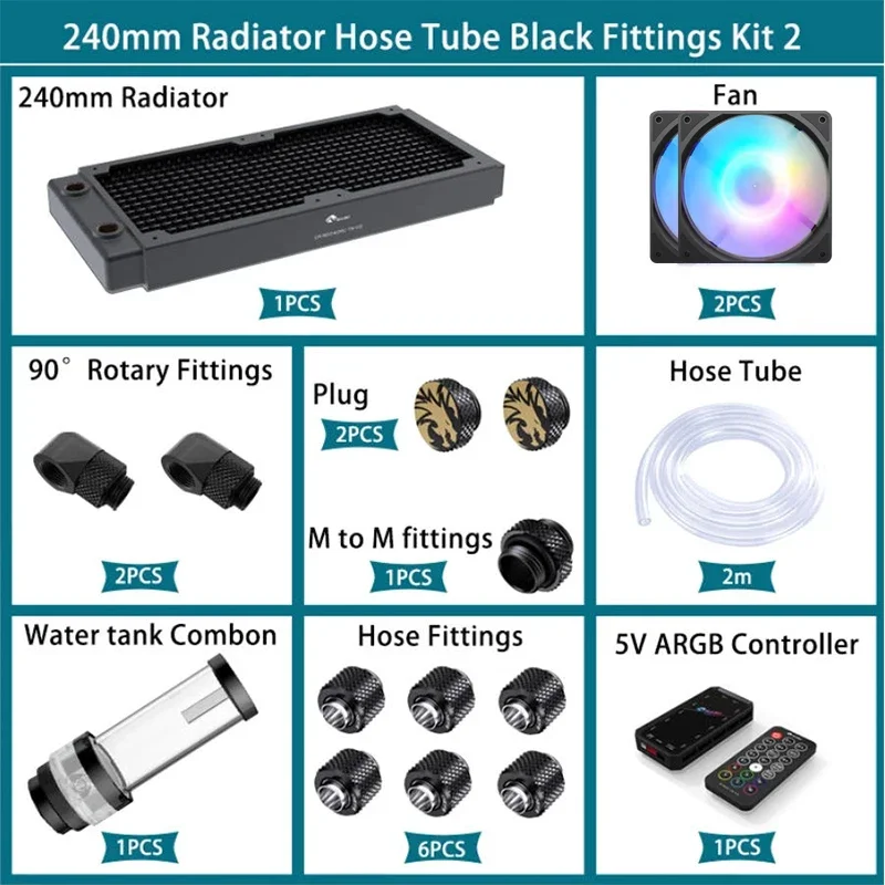 Bykski Water Cooling Kit Water Pump 120mm Fan 360mm / 240mm Radiator PC System Cooler G1/4'' Fittings Hard / Hose Tube