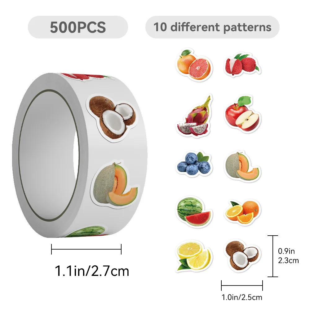500Pcs/Roll Fruit Theme Stickers - Seals for Laptop/Journal/iPad/Guitar/Skateboard Decor