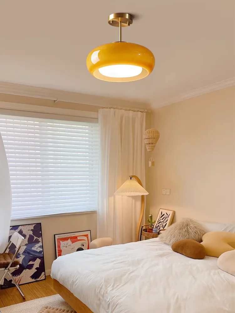 Bauhaus Minimalist Orange Round LED Ceiling Light with Glass Shade Decorating Dining Rooms Bedrooms Other Indoor Spaces Fixtures