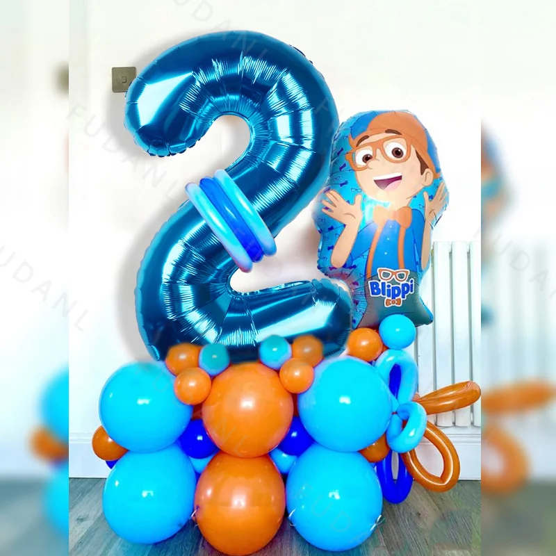 46pcs Blippi Theme Birthday Balloon Column Set Orange Blue Latex Balloons Boy Baby Shower Globos Birthday 1Year Old Party Decors