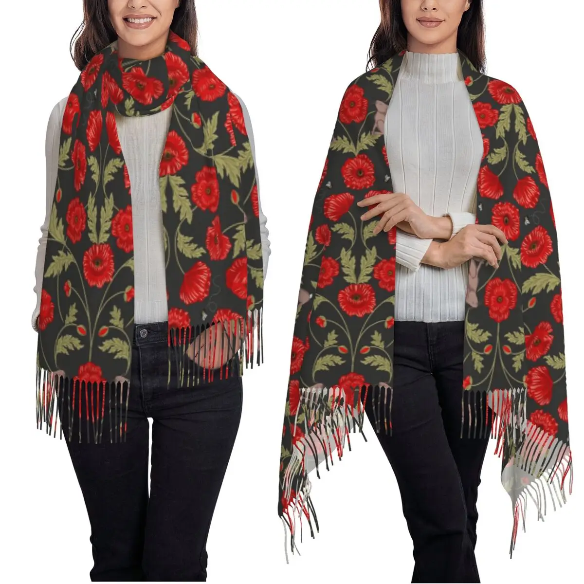 Poppy Gard  Scarf Tassel Scarves for Women Soft Warm Shawls and Wraps Large Fall Winter Shawl Wrap