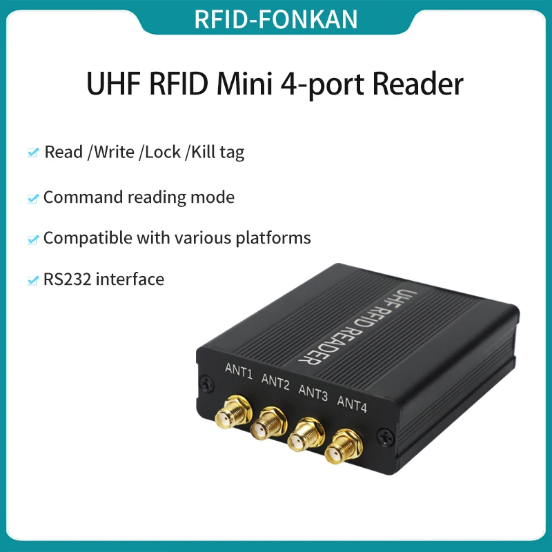 

UHF RFID Reader SMA Female Connector 15m Read Distance RS232 Interface UHF RFID 4Port Reader with 4 Antenna