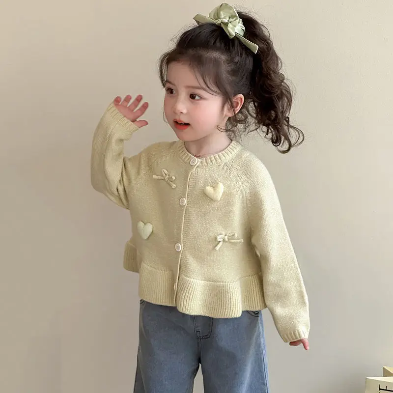 

Korean Knitted Girls' Coat Sweater Knitted Sweater Spring and Autumn New Style Baby Cardigan Top Children's Spring Clothing