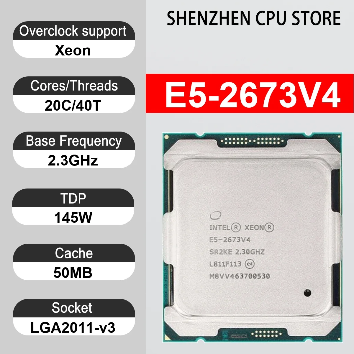 Intel Xeon E5-2673V4 20 Core 40 Thread 2.3GHz 145W 50MB Cache 14nm LGA 2011-v3 SR212 DDR4-2400 Mhz Broadwell-EP