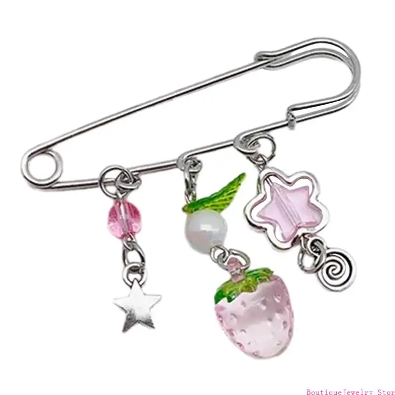 E1PE Elegant Sweater Shawl Clip Clasp Pin Strawberry Pendant Brooch Stylish Accessary