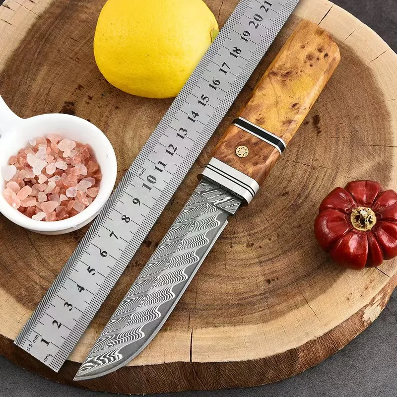 Southeast Asia hot-selling Yabai solid wood damascus steel fruit outdoor knife sharp blade collection gift knife