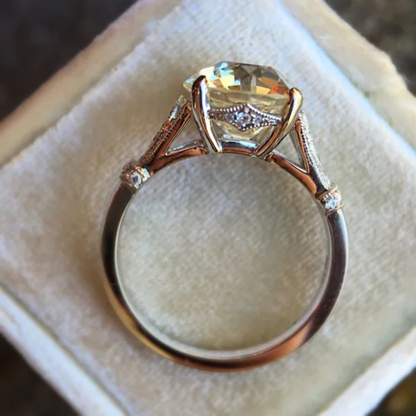 Fashion Big Round Crystal Zircon Stone Ring Luxury Female S925 Stamp Silver Color Wedding Jewelry Promise Bridal Rings for Women