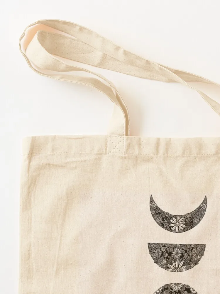Handdrawn Floral Moon Phases Tote Bag woman shopping bag tote bag canvas Fabric custom tote