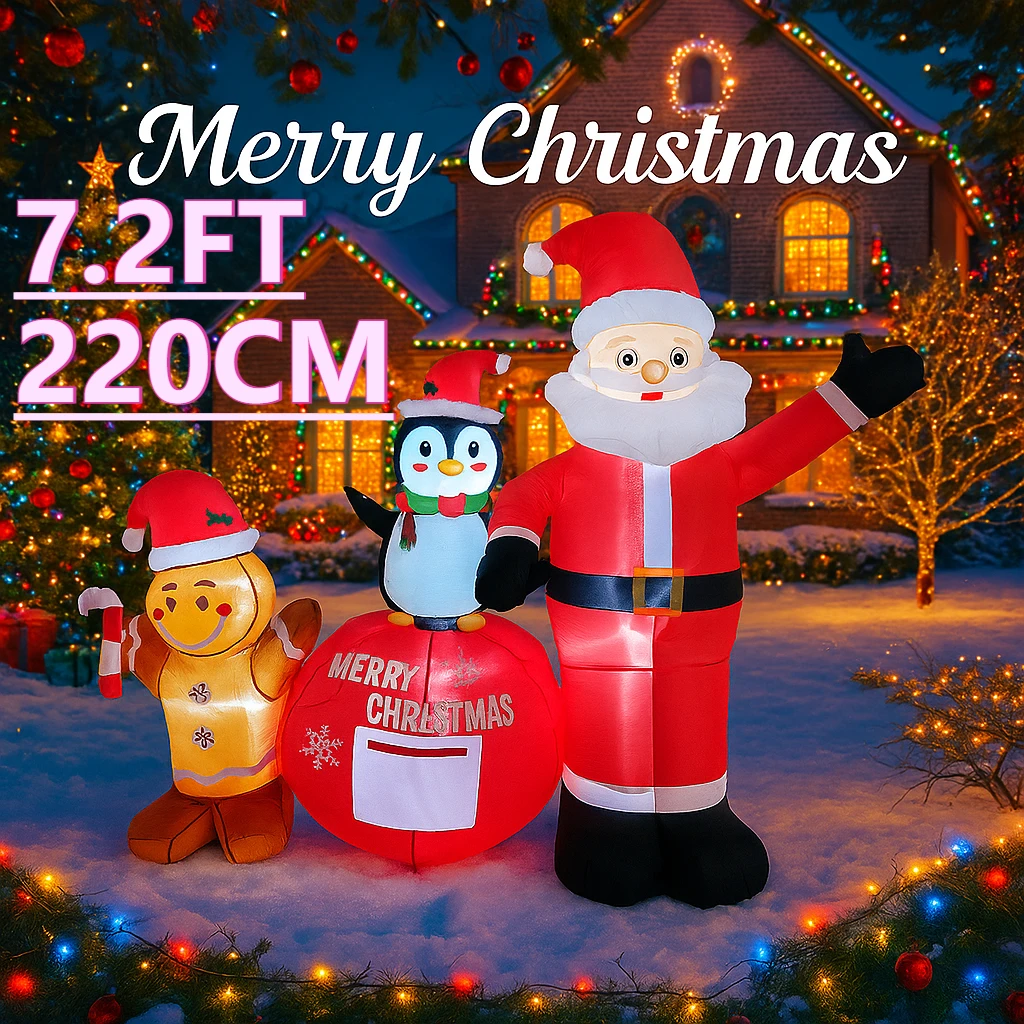 7.2ft led inflável decoração de quintal de natal santa pinguim homem de gengibre conjunto natal decoração para casa ornamento brinquedo presentes decoração do feriado