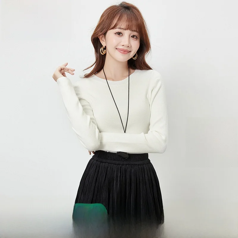 

Basic Long Sve Women's T-irt High Elastici Simple Design Winter Faion Top 9Mei SF0H0023 Comfortable round Ne Sweater