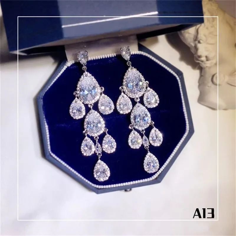 925 Needles Drop Earrings For Women Cubic Zirconia Long Tassels Temperament Bridal Wedding Fine Jewelry Accessories 5