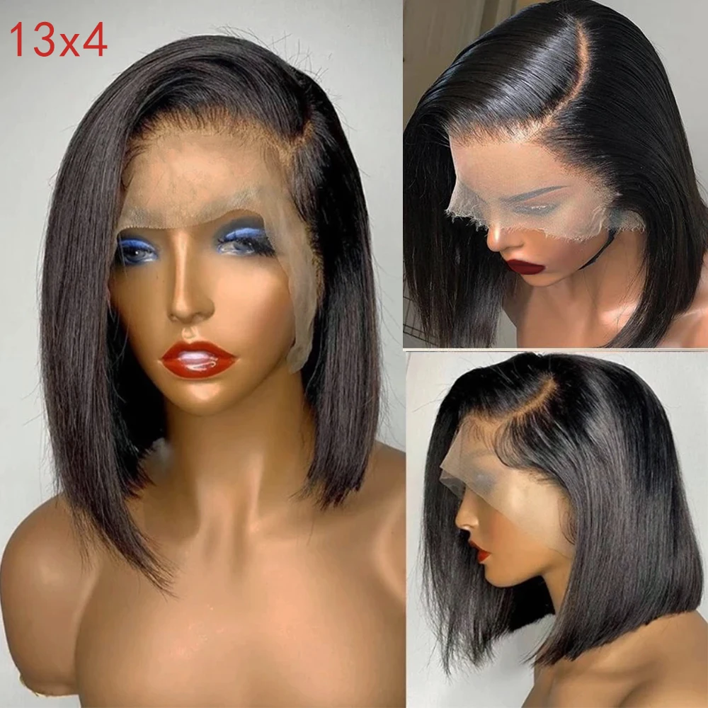 Perruque Bob Lace Front Wig naturelle, cheveux courts et lisses, 13x4 HD, sans colle, 180%, 4x4, Lace Closure Wig, pour femmes