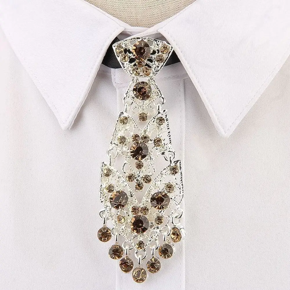 Adjustable Rhinestone Necktie Luxury Gentleman Style Formal Business Ties Suit Accessories Tassel Crystal Necktie Unisex