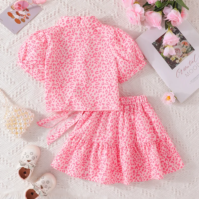 Summer Baby Girl Outfits Set Children Clothes Korean Fashion Print Short Sleeve Cotton Tops+Skirt Boutique Kids Clothing BC1451