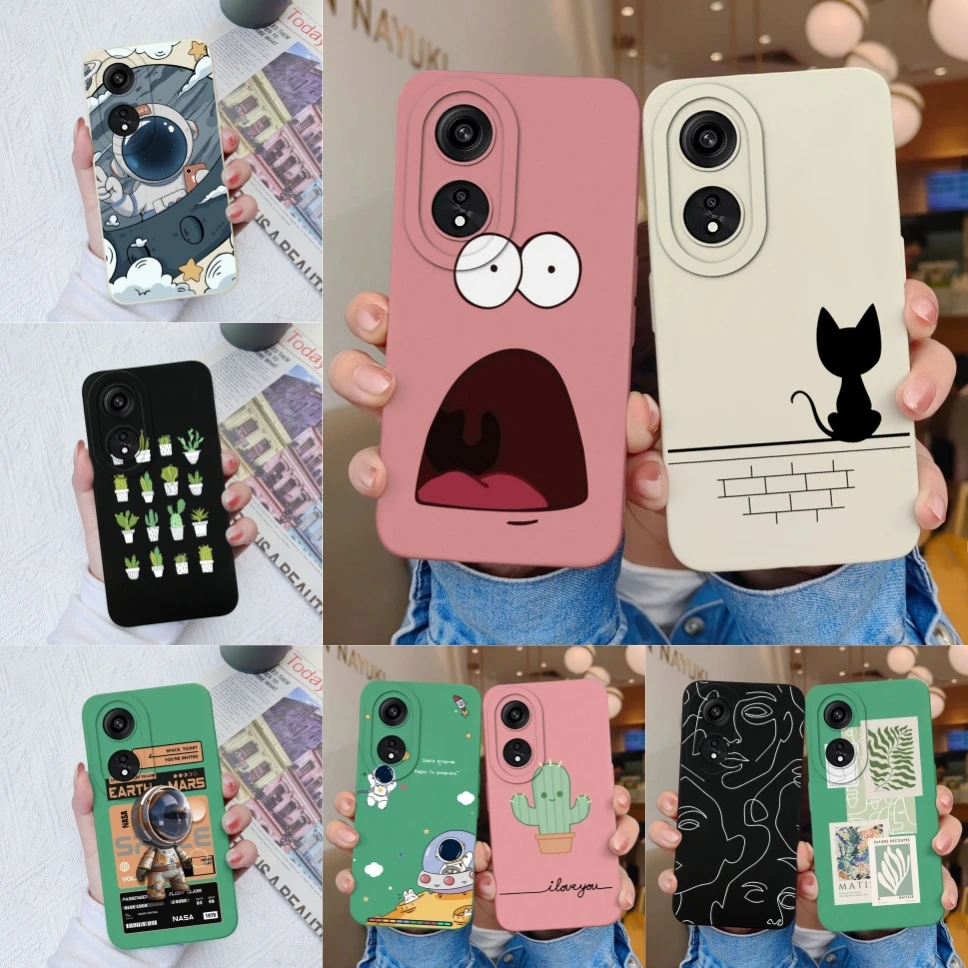 Case For Oppo A58 A78 4G 5G Fashion Cats Astronaut Square Liquid Soft Shockproof Cover For Oppo A 58 Oppo A 78 Fundas Capa Coque