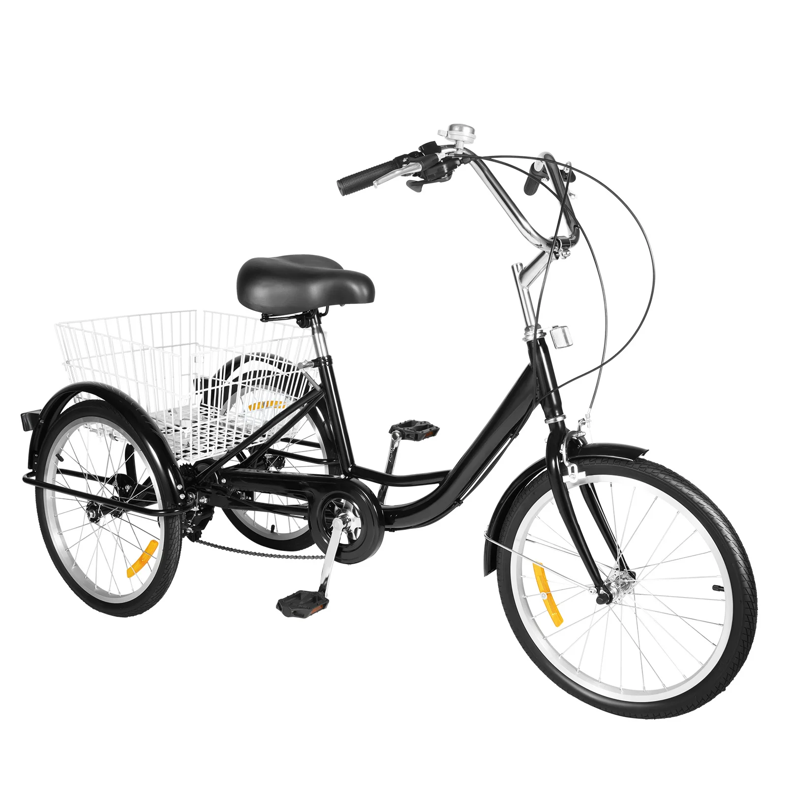 20 Inch Adult Tricycle 3-Wheel Bike 8-Speed Trike Bicycle with Shopping Basket for Entertainment Shopping or Exercise