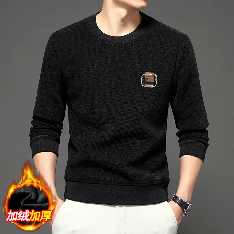 هوديي من الصوف للرجال مع قاعدة برقبة دائرية، بلوزة دافئة للخريف والشتاء، هوديي عصري متعدد الاستخدامات، قميص قاعدة كاجوال عصري