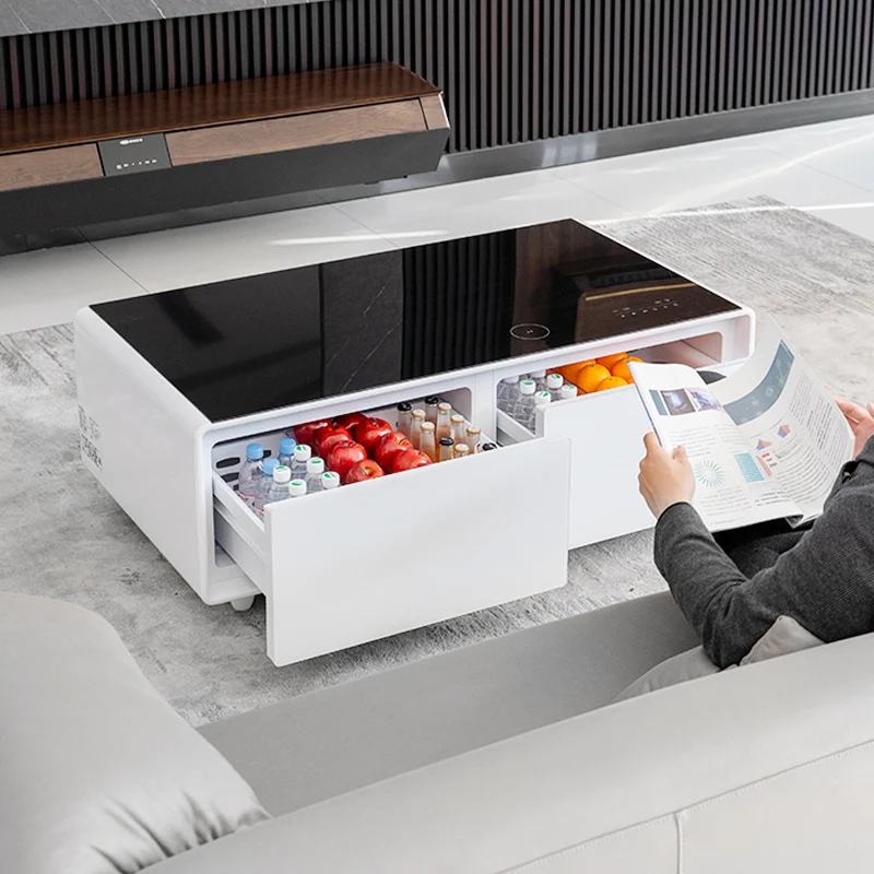 

Modern Luxury Living Room Furniture Smart Coffee Table Fridge With Cooling Drawer USB Port Wireless Charging Coffee Tables