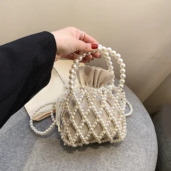 Handmade Pearl Bag Sweet Designer Brand Shoulder Tote Bag Bead Handbag Women Handmade 2024 Summer Party Small Bucket Purse