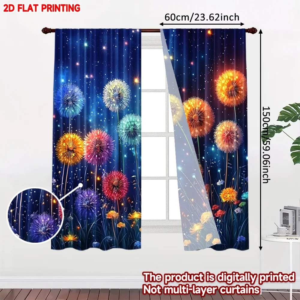 2D flat printing 2pcs Curtain Drapes Vibrant Cosmic Dandelions Digital Printed Polyester Drapes Family Party Use for New Year