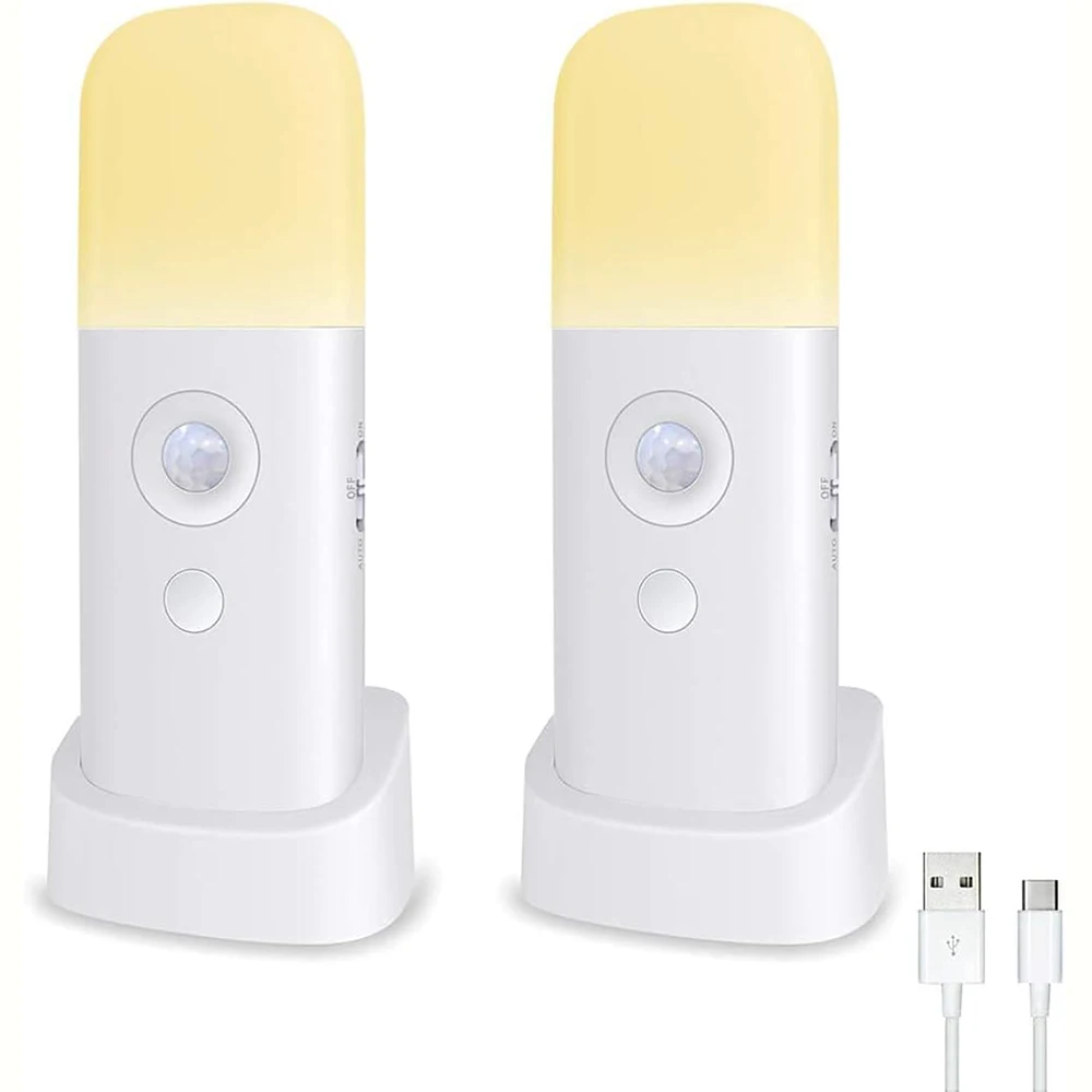 2 Stück Wiederaufladbare Bewegungssensor-Nachtleuchte Kabellose Dimmbare Wandlampe LED Magnetisches Ambientlicht für Schlafzimmer Wohnzimmer Treppe