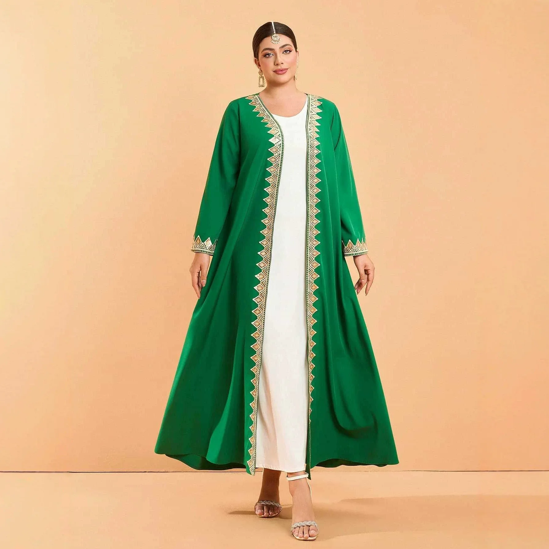 

New Women's Cardigan Dress, Long-sleeved Green High-end Evening Gown With An Elegant Party Vibe Dubai Luxury Islam Elegant