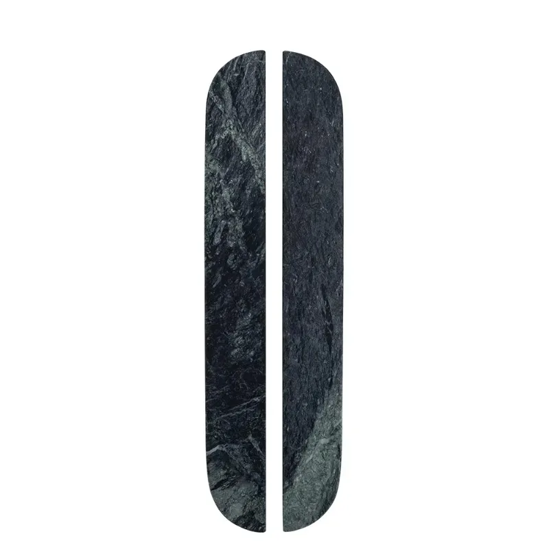 Green marble cabinet handle curved to rounded edge stone door pull vertical split