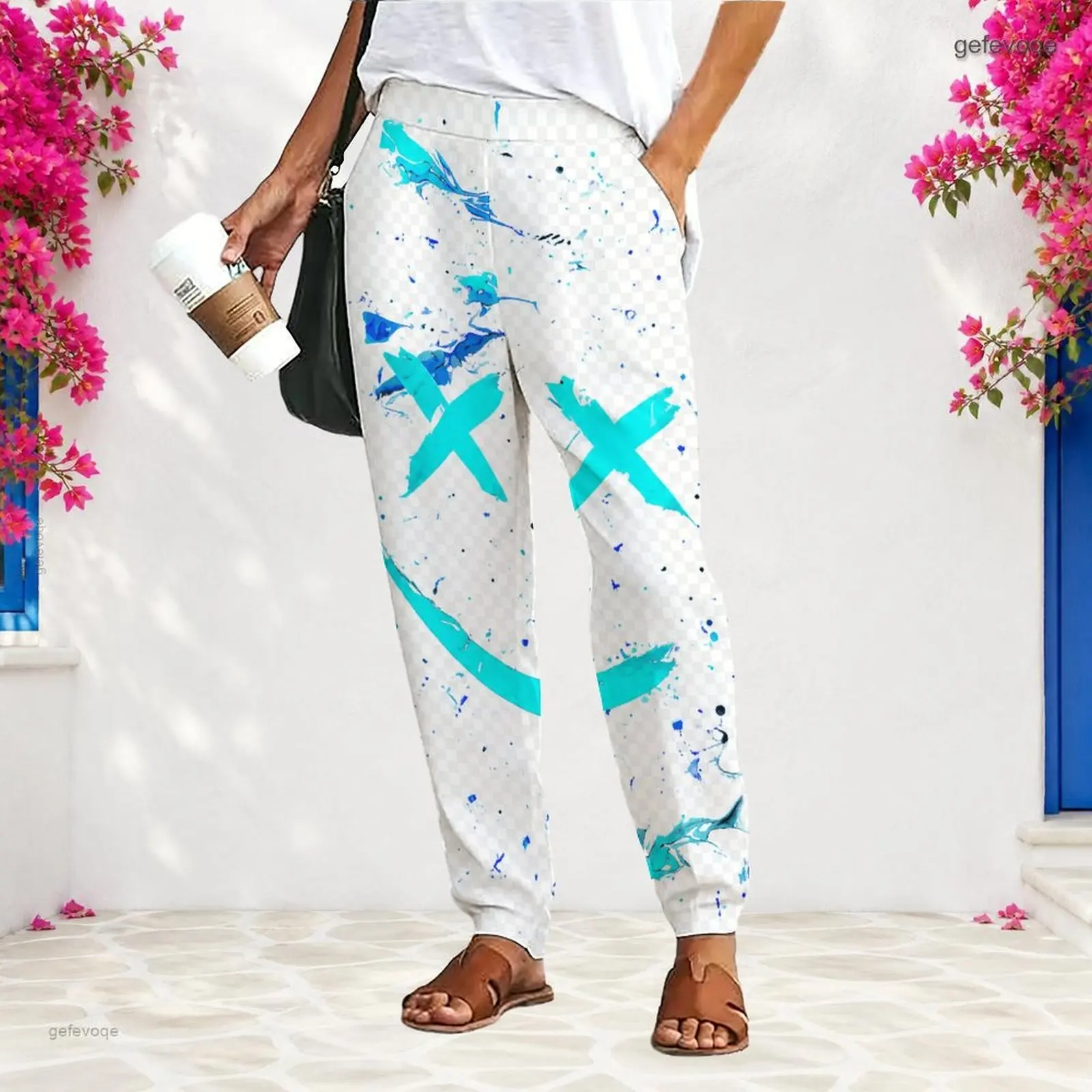 Women Loose Fit Straight Leg Long Length Printed Pants