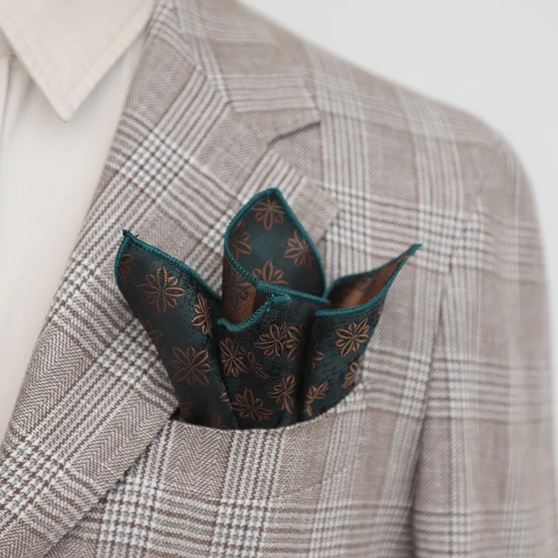 23 ซม.เกาหลี Retro ชายชุด Pocket Square Snowflake Star ดอกไม้พิมพ์ผ้าเช็ดหน้าอุปกรณ์จัดเลี้ยง Cravat Hanky ผ้าเช็ดตัว