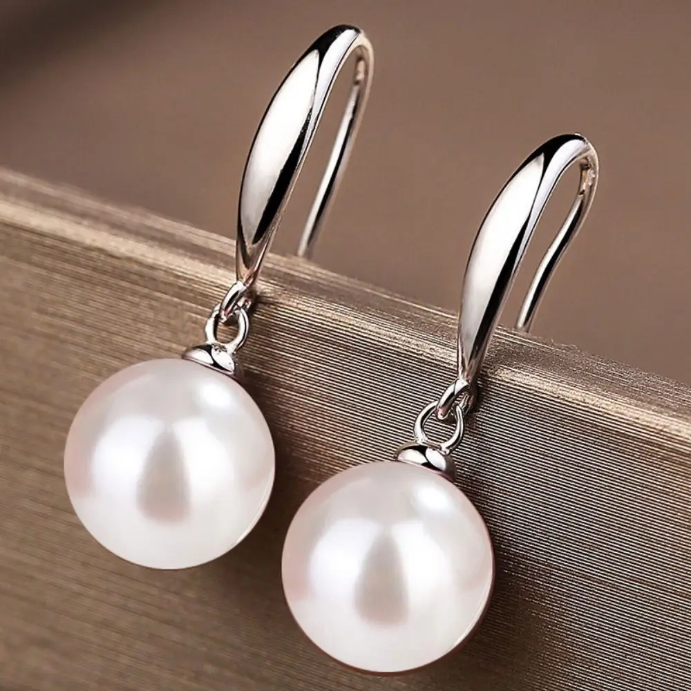 

Simple Ball Shape Long Earrings Shell Beads Temperament Drop Earrings Rhinestone Simulation Freshwater Pearl Ear Hook Female