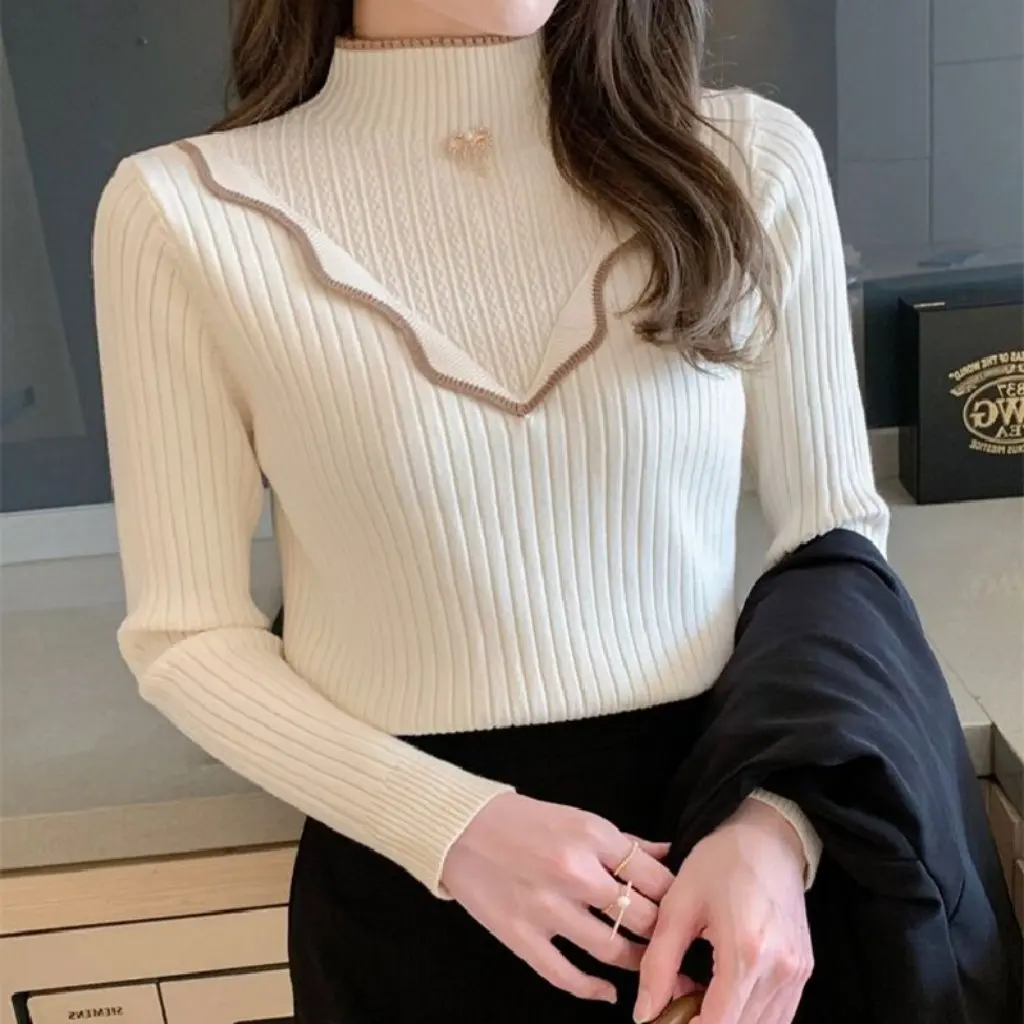 

Winter Women's Half Turtleneck Knitted Sweater Slim Fit Fashionable Outerwear Autumn Top for Bottoming Shirt Trbottomy