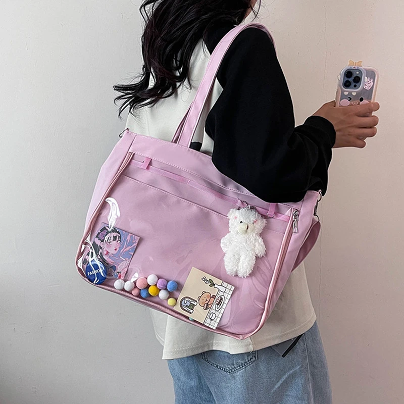 Bolso Kawaii de nailon para adolescentes, bolsa grande de PVC, transparente, estilo Harajuku, Itabag