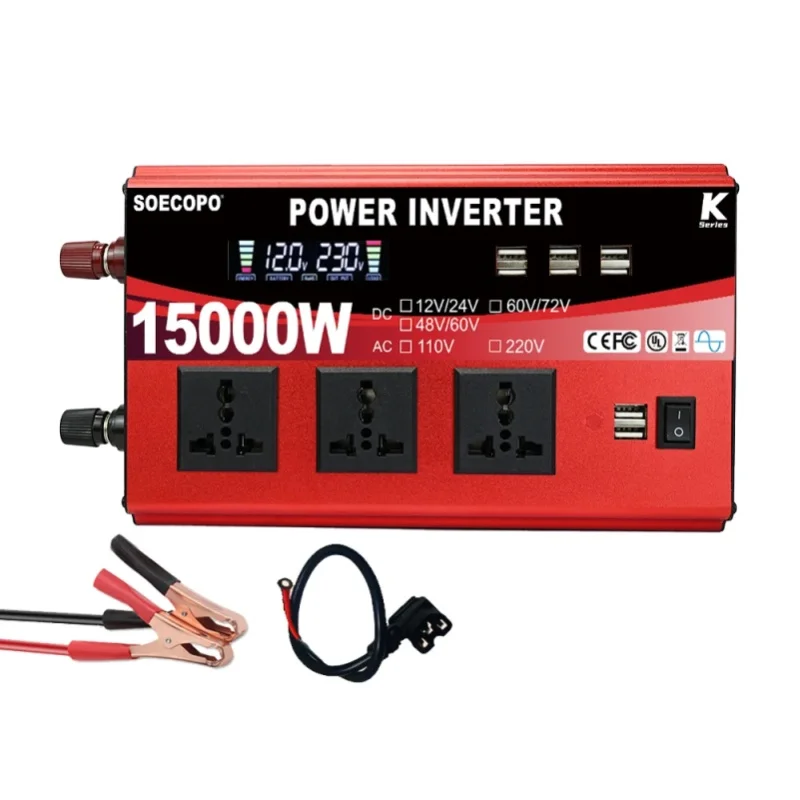 SOECOPO 150000W Peak K Series Smart Power Inverter, 1200W Nennleistung DC12V/24V zu AC220V Konverter mit 3 AC-Steckdosen & 8 USB-Anschlüssen, Unterstützt Lüfter, Fernseher, Kühlschrank,