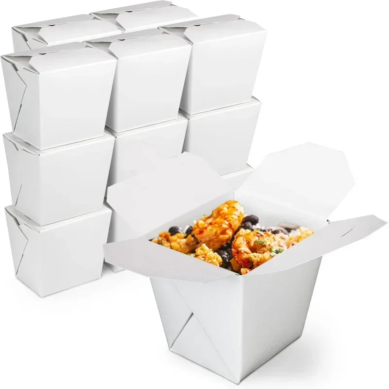 [450] 16 oz 4 x 3 Rectangle Paper Take Out Food Containers, Plain White Half Quart Chinese Asian To Go Boxes