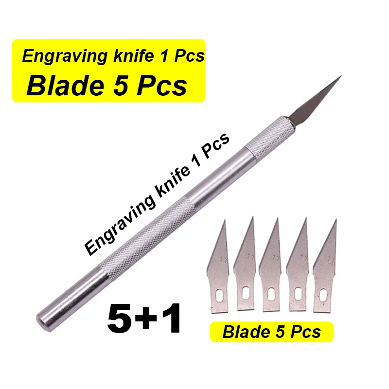 1 Pcs Knife 5 Pcs Blade Blades Stainless Steel Blades Metal Blade Wood Carving Blade Replacement Surgical Scalpel Craft Tools