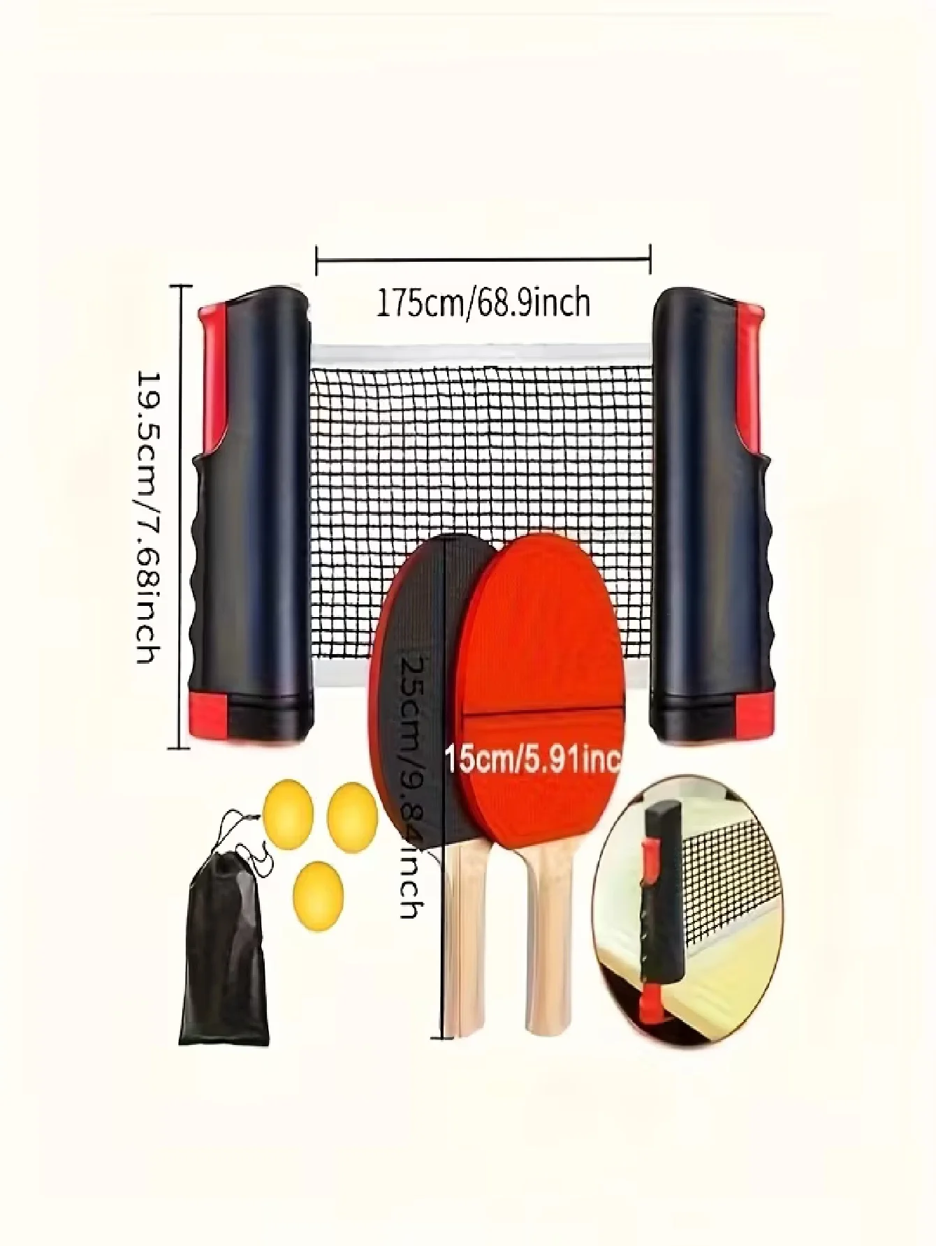 7-Piece Set) All-In-One Portable Table Tennis Set: Quick Setup, Rackets, Balls, and Expandable Net, Providing Convenience for Indoor/Outdoor Entertainment