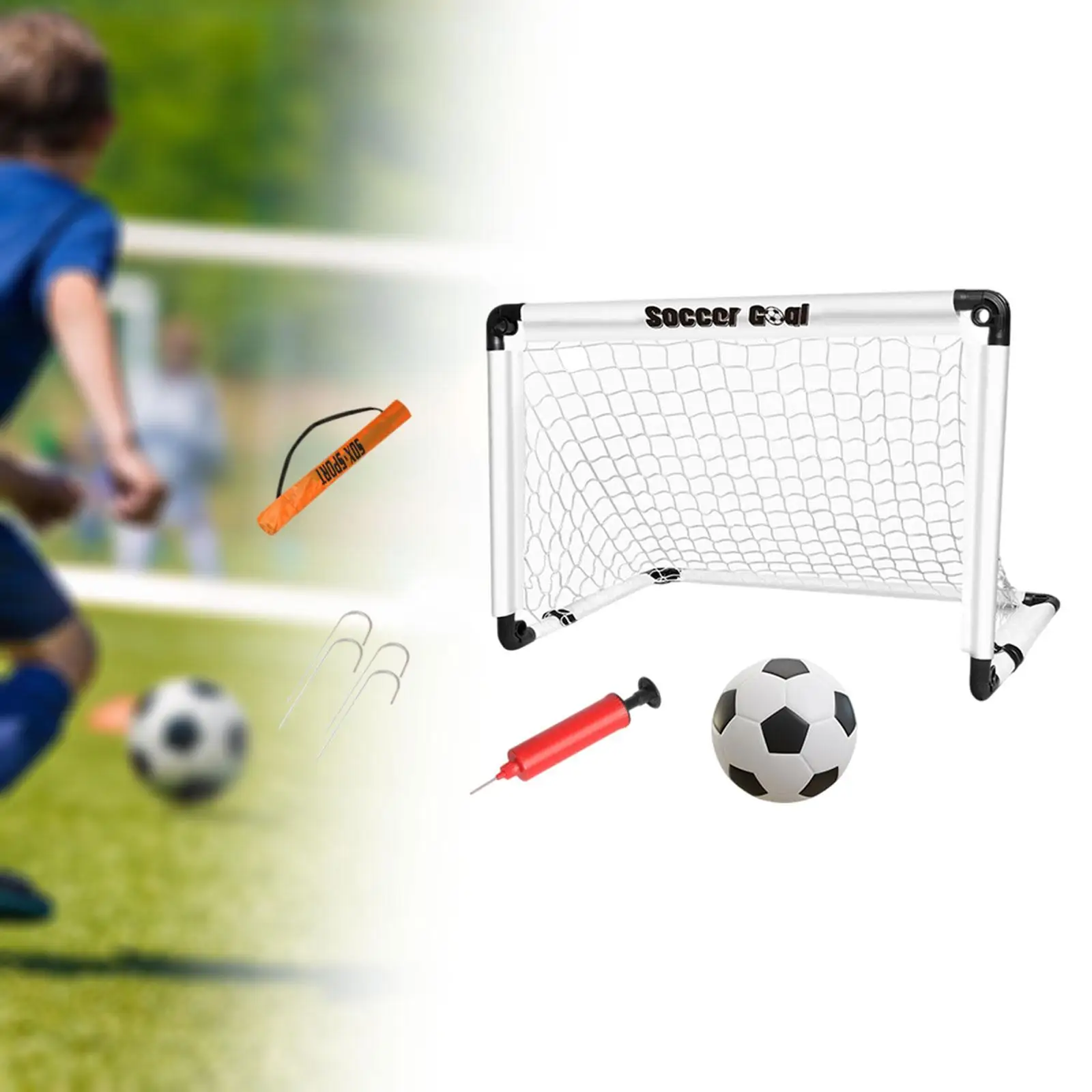 접지 스테이크가 있는 접이식 어린이 축구 목표, 공 및 쉬운 조립 포함 어린이 야외 게임용 휴대용 축구 네트