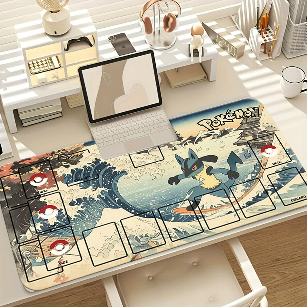 

Игровой коврик Lucario The Great Wave Ukiyo-e Pokemon TCG, большой расширенный коврик для мыши