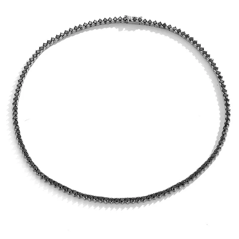 3mm Black Moissanite Tennis Neklace 3 Prong 925 Sterling Silver Hiphop RocK Men Girls Diamond Chain Link Necklaces Pass Tester