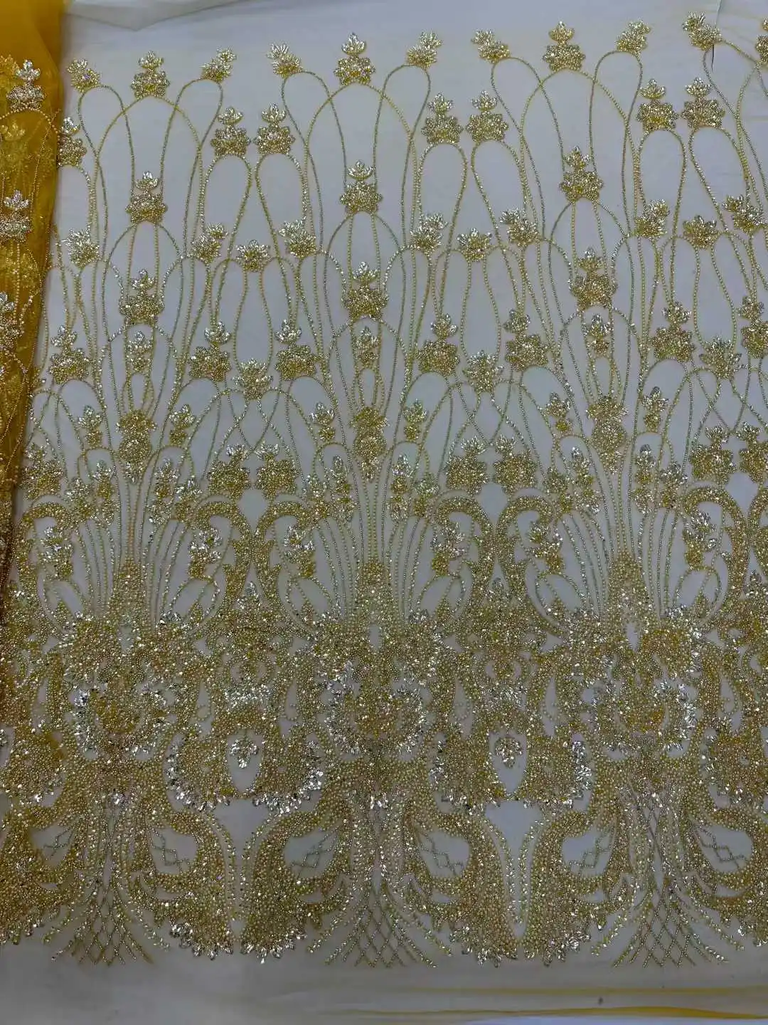 

African Heavy Beaded Lace Fabric 2026 High Quality 5 Yards Nigerian Sequins Groom Fabric Material For Sewing Wedding Party Dress